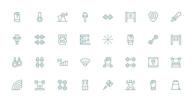 32 Thin Line Icons for Strength Graphics Web and App Icon Pack Collection vector