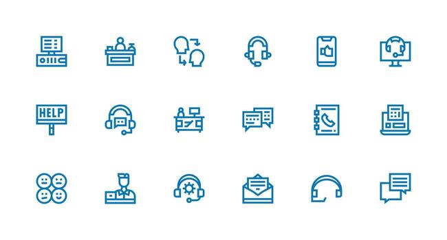 18 Strong Stroke Line Vectors for Customer Service Theme Quick Access Icons for UI Development