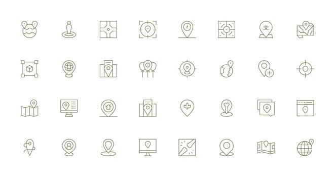 Coordinates Icon Set with 32 Thin Line Graphics Editable Icon Collection vector