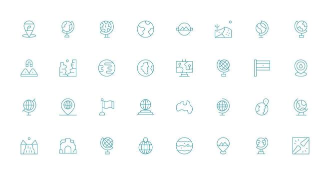 32 Thin Line Icons for Geography Graphics Fully Editable Icon Set for Web vector