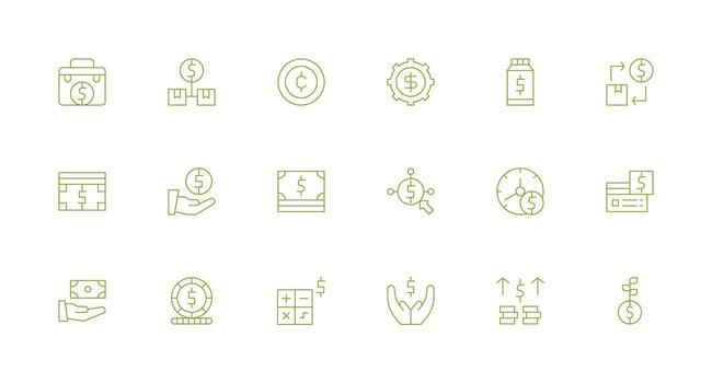 Dollar Icon Set with 18 Minimal Line Graphics Digital Product Icons for Fast Delivery vector