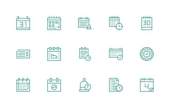 Due Date Icon Set with 15 Regular Line Graphics Basic Icon Series vector