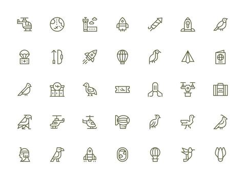 Flight Set with 35 Regular Clean Line Icons UI-Ready Icon Collection vector
