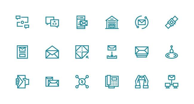 Receive Design Icons featuring 18 in Strong Stroke Line Style Customizable Icon Series for Mobile Screens vector