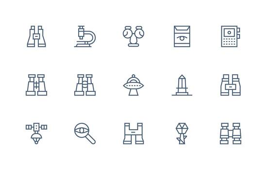 observación icono conjunto con 15 regular línea gráficos aplicación icono paquete vector