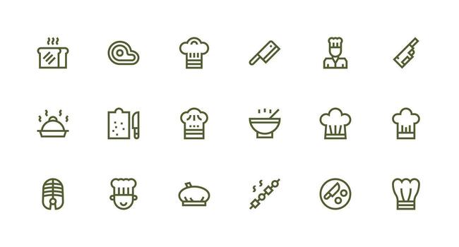 Cook Design Icons featuring 18 in Strong Stroke Line Style Simple Icons for Interface and Wireframes vector
