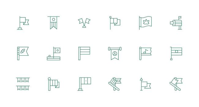 Flag Visual Pack containing 18 Minimal Line Icons Balanced Icon Set for Functional Design vector