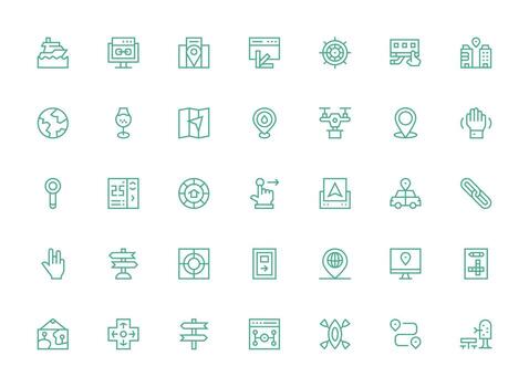 Navigation Design Icons featuring 35 in Regular Clean Line Style Neutral Style Icons for Any Project vector