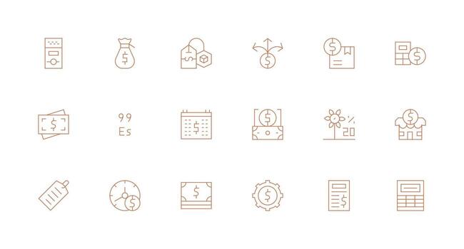 Cost Icon Set with 18 Minimal Line Graphics Design Icon Pack vector