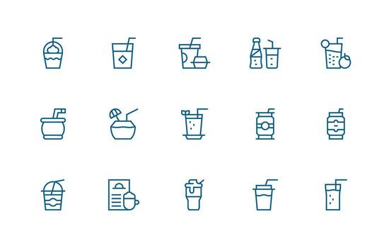 Cold Drink Visual Pack containing 15 Regular Line Icons UI-Ready Icon Collection vector