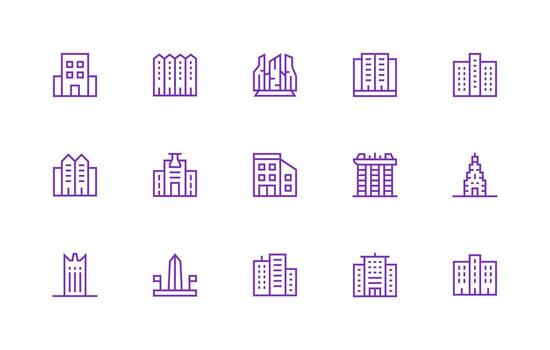 15 Icons for HighRise in Regular Line Format Icon Collection Set vector