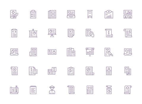 Summary Icon Collection with 35 Light Line Designs Minimal Icon Set for Interface Projects vector