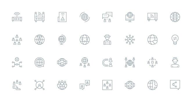 32 Thin Line Style Icons from Networking Collection Neat Icon Set vector