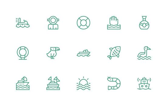 Oceano conjunto con 15 regular línea íconos multi-estilo íconos para creativo proyectos vector