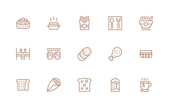15 Regular Line Vectors for Lunch Theme Layout Icon Collection
