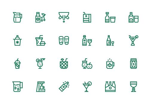 Beverage Design Icons featuring 24 in Thick Line Line Style High-Resolution Icons for Any Platform vector