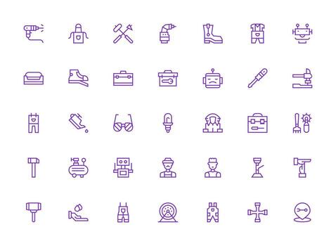 35 Mechanic Icons in Regular Clean Line Aesthetic Sharp Icons for Presentations vector