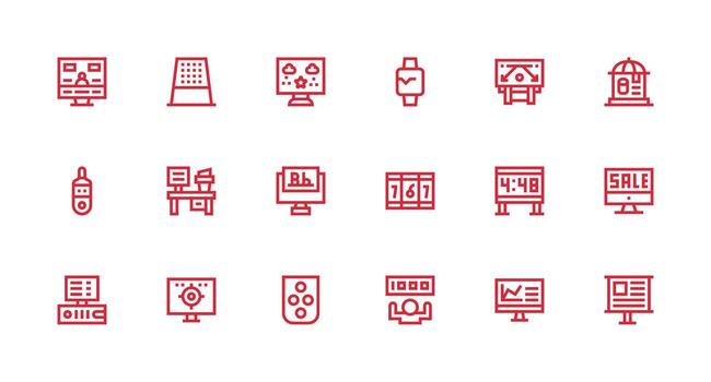 Digital Display Design Icons featuring 18 in Strong Stroke Line Style Style Icon Set vector