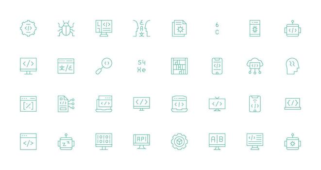 32 Thin Line Vectors for Programming Theme Web and App Icon Pack Collection