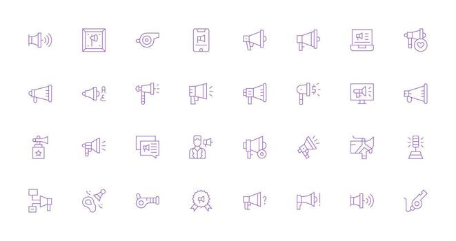 Megaphone Design Icons featuring 32 in Thin Line Style Web Icon Collection vector