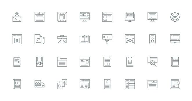 32 Thin Line Icons for Content Management Graphics Professional Icon Pack for Development Work vector