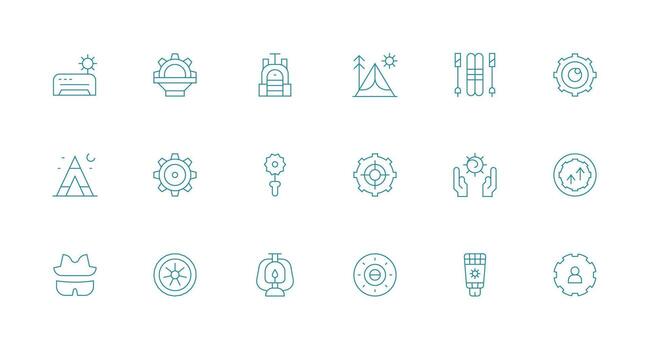 18 Gear Icons in Minimal Line Aesthetic Clean Icon Collection for Web Use vector