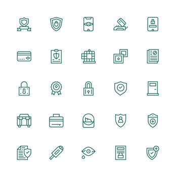 Secure Visual Pack containing 25 Medium Stroke Outline Icons Clear and Concise Icon Set Collection vector