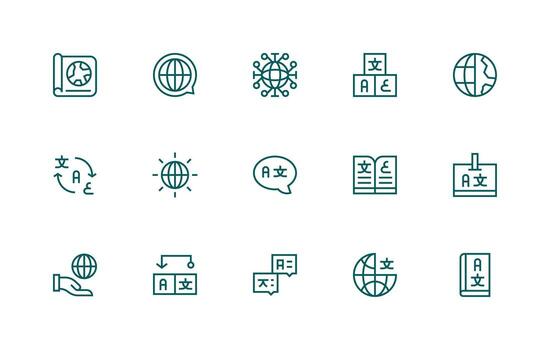 15 Regular Line Icons for Multilingual Graphics Interface Icons for Daily Use vector