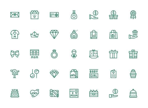 35 Icons for Gift in Regular Clean Line Format Well-Structured Icons for Creative Use vector