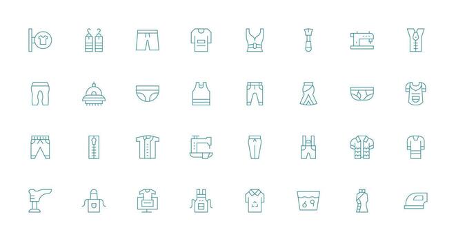 32 Icons for Garment in Thin Line Format Detailed Icon Collection for Design Systems vector