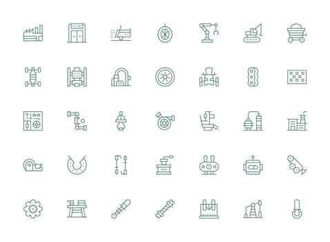 Machinery Visual Pack containing 35 Light Line Icons Simple Icons for Interface and Wireframes vector