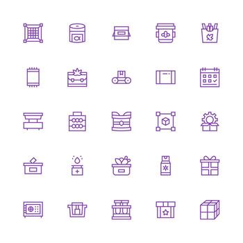 25 Medium Stroke Outline Style Icons from Box Collection Complete Icon Set for Mobile Apps vector