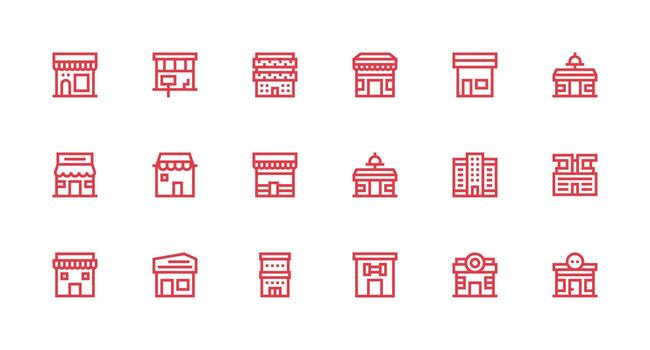 Strong Stroke Line Style Retail Space Icons with 18 Vectors Fully Editable Icon Set for Web
