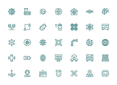 35 Icons for Network in Regular Clean Line Format App Icon Pack vector