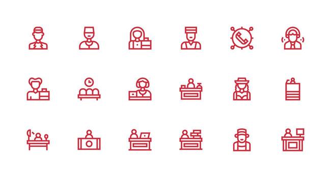Receptionist Design Icons featuring 18 in Strong Stroke Line Style Icon Set vector