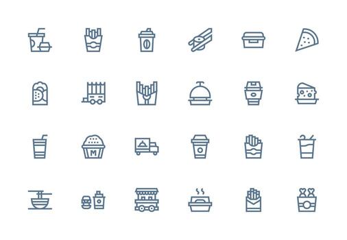 Thick Line Line Style Takeout Icons with 24 Vectors Sharp Icons for Presentations