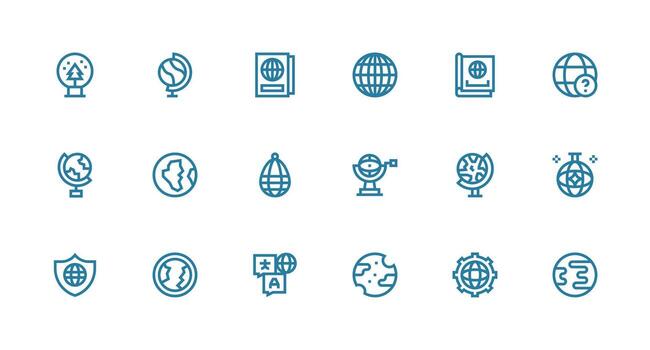 Globe Icon Collection with 18 Strong Stroke Line Designs Interface Icon Collection for Daily Projects vector