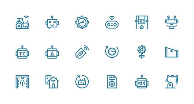automatización icono conjunto con 18 fuerte carrera línea gráficos sensible icono conjunto para flexible diseños vector