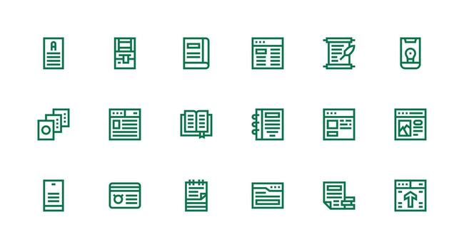 18 Strong Stroke Line Icons for Content Management Graphics Balanced Icon Set for Functional Design vector