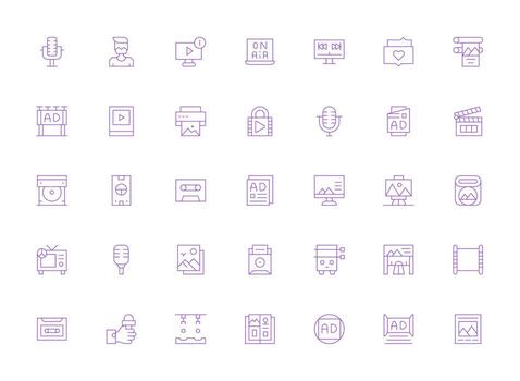 Light Line Icons from Media Set with 35 Vectors Style Icon Set