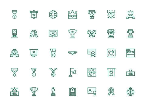 Accomplishment featuring 35 Icons in Regular Clean Line Design Design Ready Icon Set for Teams vector