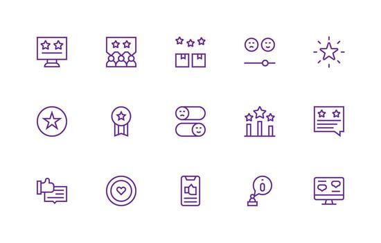 Regular Line Style Rating Icons with 15 Vectors Design Ready Icon Set for Teams
