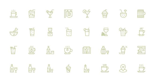 Drink Visual Pack containing 32 Thin Line Icons Interface Icons for Daily Use vector