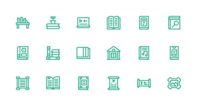 Strong Stroke Line Style Library Icons with 18 Vectors Essential Icon Set for Teams