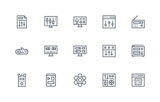 15 Icons for Controls in Regular Line Format Flexible Icon System for Web Interfaces vector
