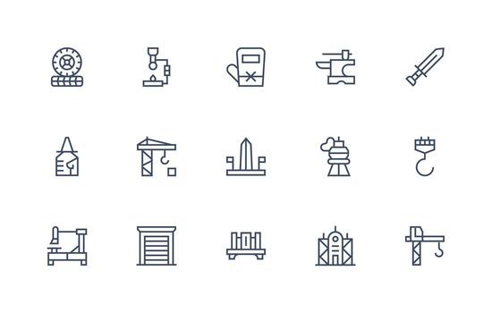 Steel featuring 15 Icons in Regular Line Design Reusable Icon Set vector