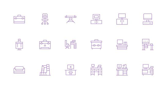 18 Workstation Icons in Minimal Line Aesthetic Sharp Icons for Presentations vector