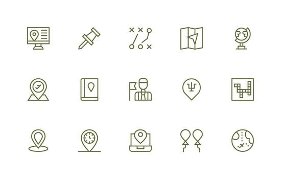 Regular Line Icons from Map Set with 15 Vectors Reusable Icon Set