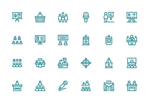 Seminar Icon Set with 24 Thick Line Line Graphics Complete Icon Bundle for Web Design vector