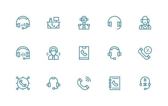 Call Center featuring 15 Icons in Regular Line Design Compact Icon Set vector
